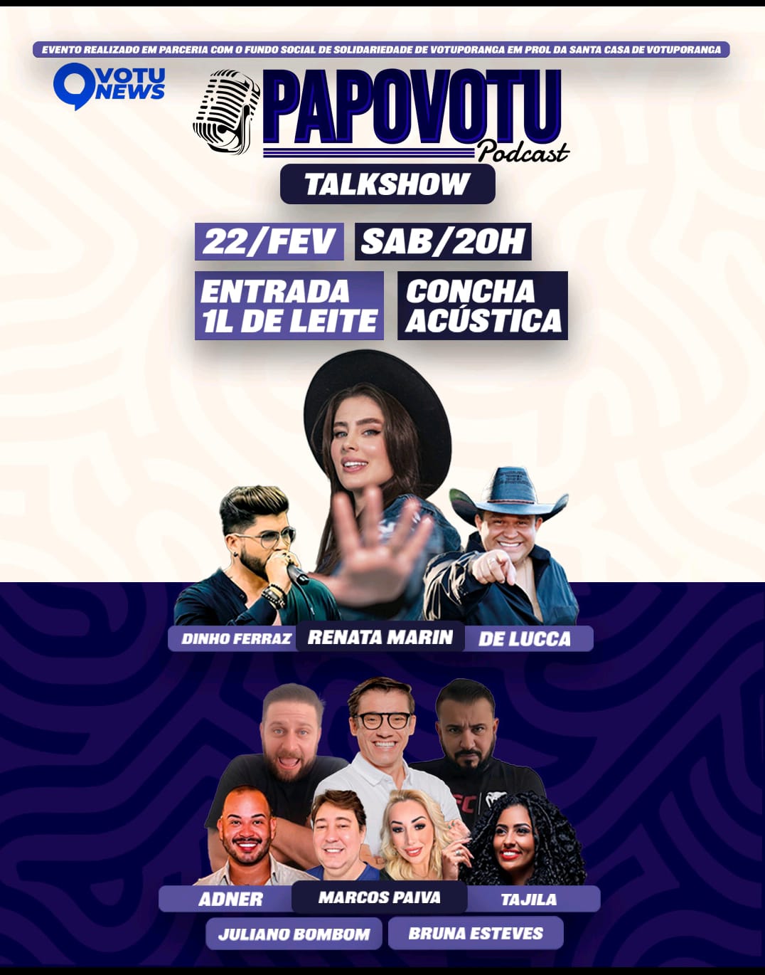 PapoVotu promove 1º Talk Show com entrada solidária em prol da Santa Casa